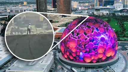 Απίστευτο: Τύπος σκαρφάλωσε στην τεράστια σφαίρα στο Λας Βέγκας! (ΒΙΝΤΕΟ)